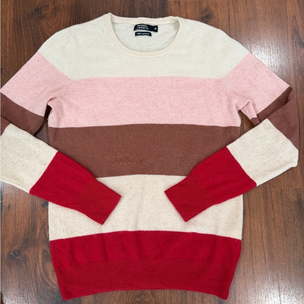 Galeries Lafayette 100% cashmere crewneck sweater Sz Small pink beige